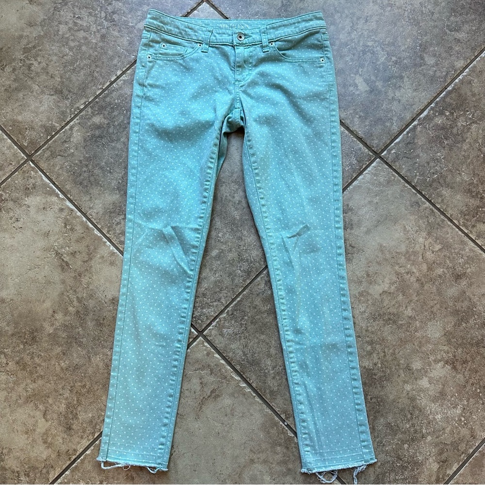 Merona Light Aqua Teal White Polka Dot Skinny Jeans Size 2